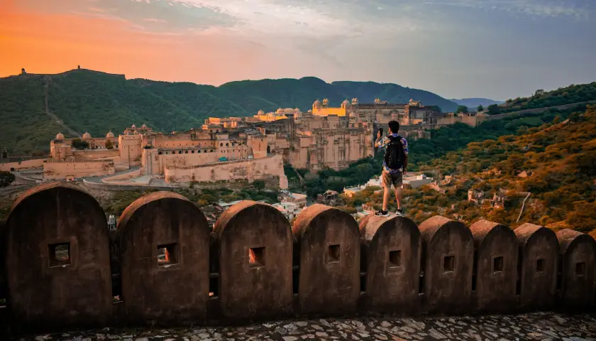 Amber Fort in Rajasthan at sunset